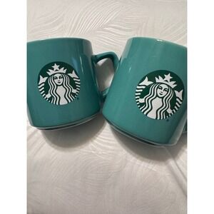 Starbucks Teal Turquoise Ceramic Coffee Mugs 11oz Set of 2 Siren Logo 2021